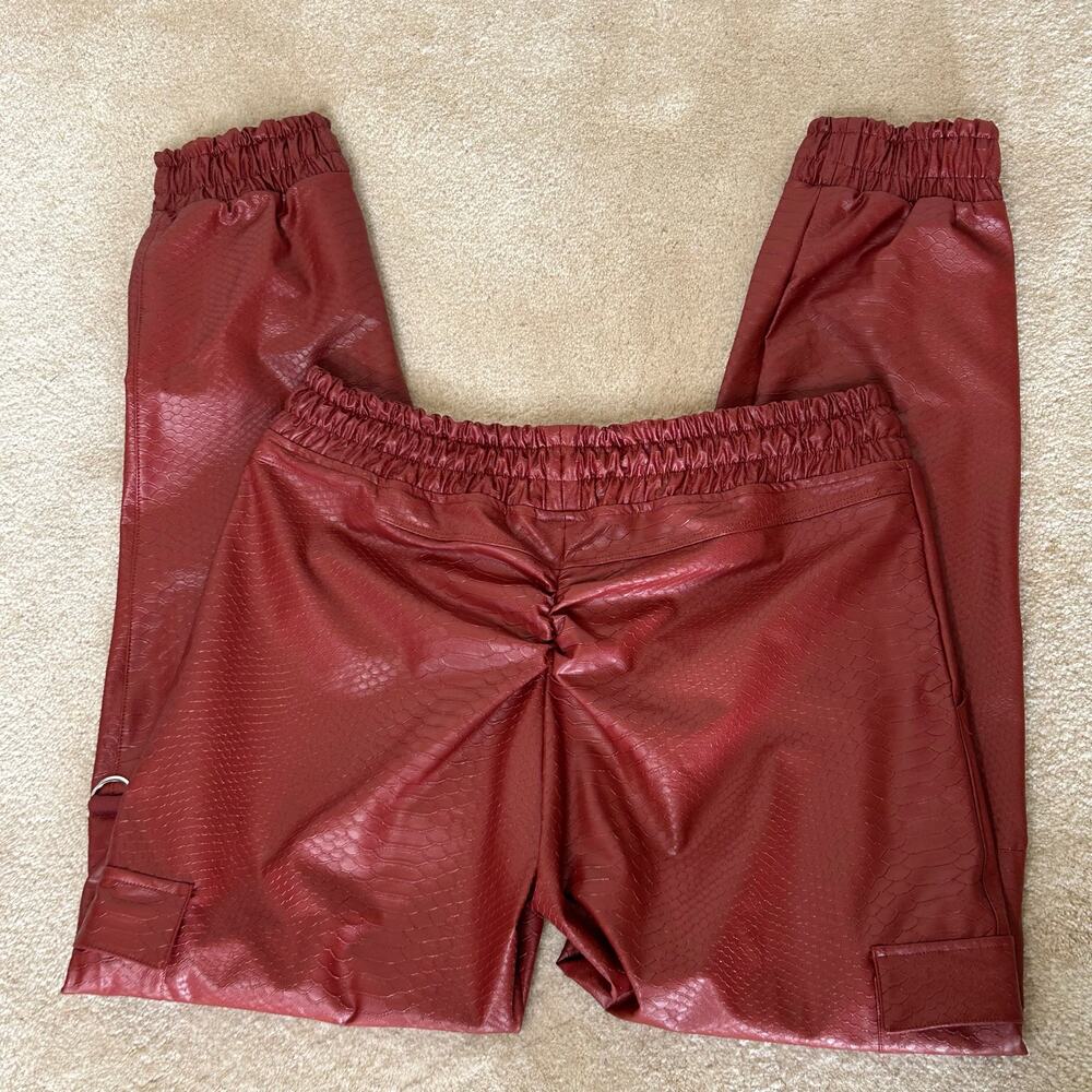 Bombshell Sportswear Red Faux Leather Jogger Track Pants - Picture 8 of 11